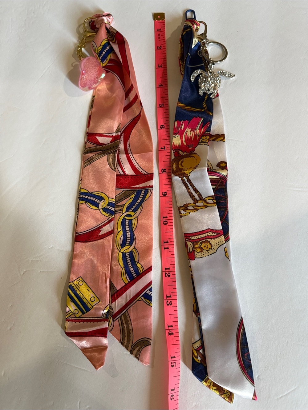 Silk Scarf Keychain Set - Pink and White